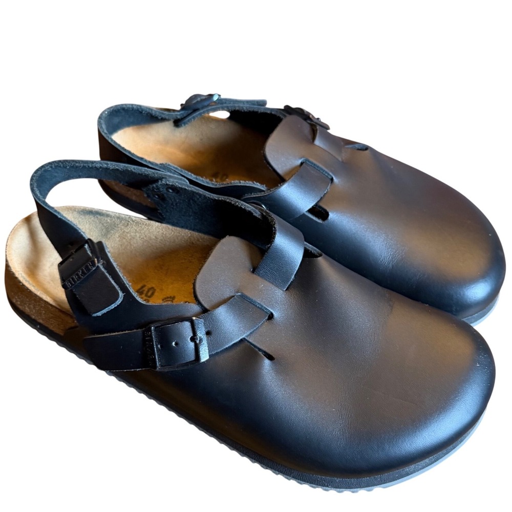 Birkenstock Tokio Super Grip Black Leather Clogs Shoes 40 L9 M7